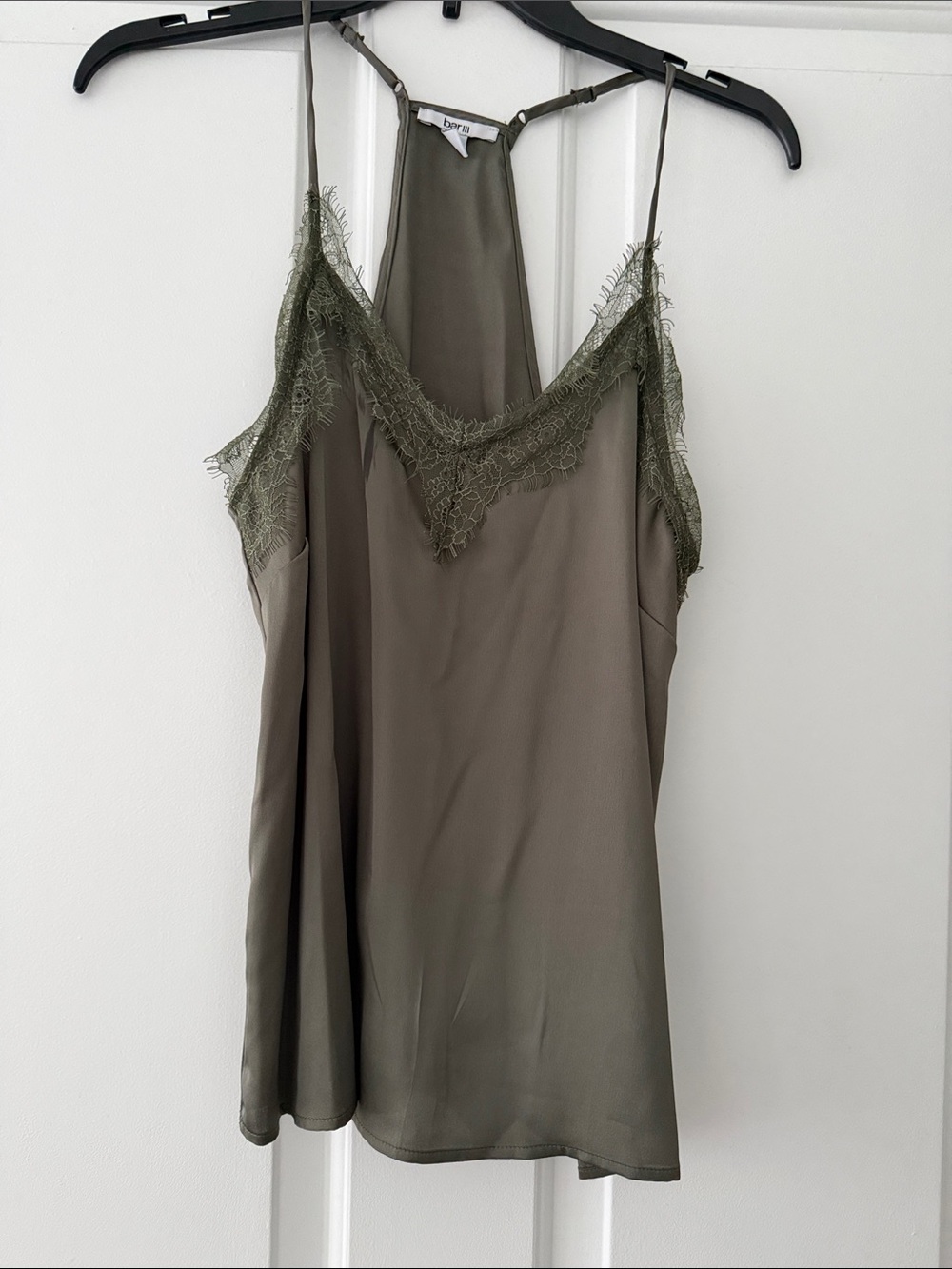 Bar III Olive Lace-Trim Satin Cami